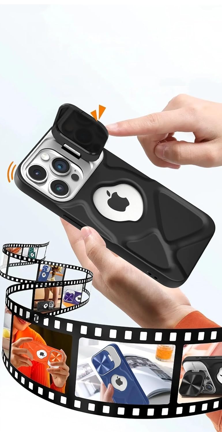 Silicone Case with Hidden Camera Protector, Foldable Stand, Support Magnetic Charging